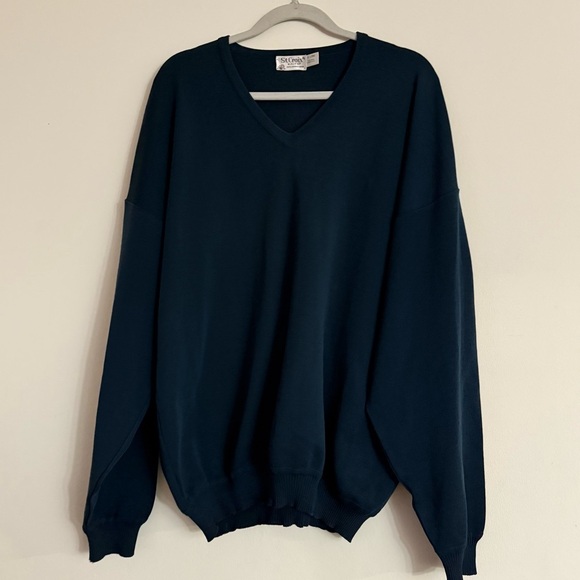 ST. CROIX Knits Mens Sweater 100% Merino Wool V-Neck Size XLarge Long Navy Blue - Picture 1 of 4